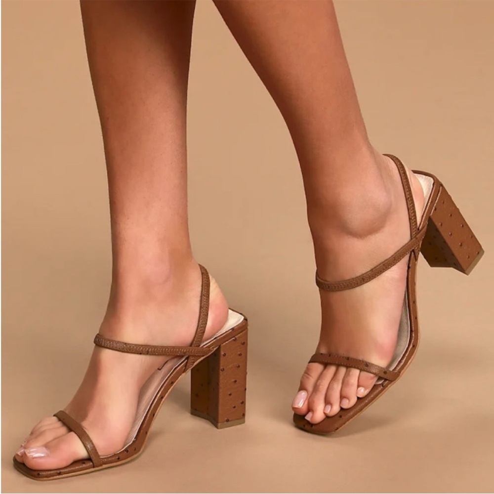 Sol Sana Lily Ostrich Leather High Heel Hand Crafted Sandal in Tan Size 37